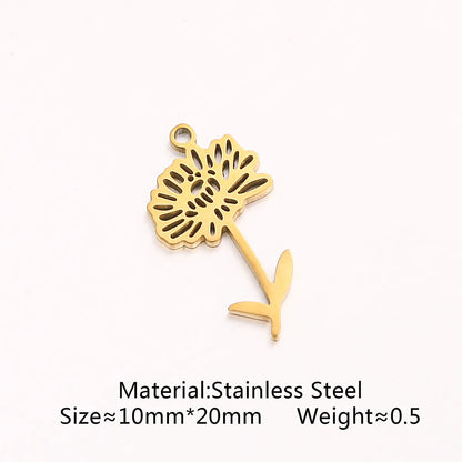 1 Piece 10 * 20mm 304 Stainless Steel Flower Pendant