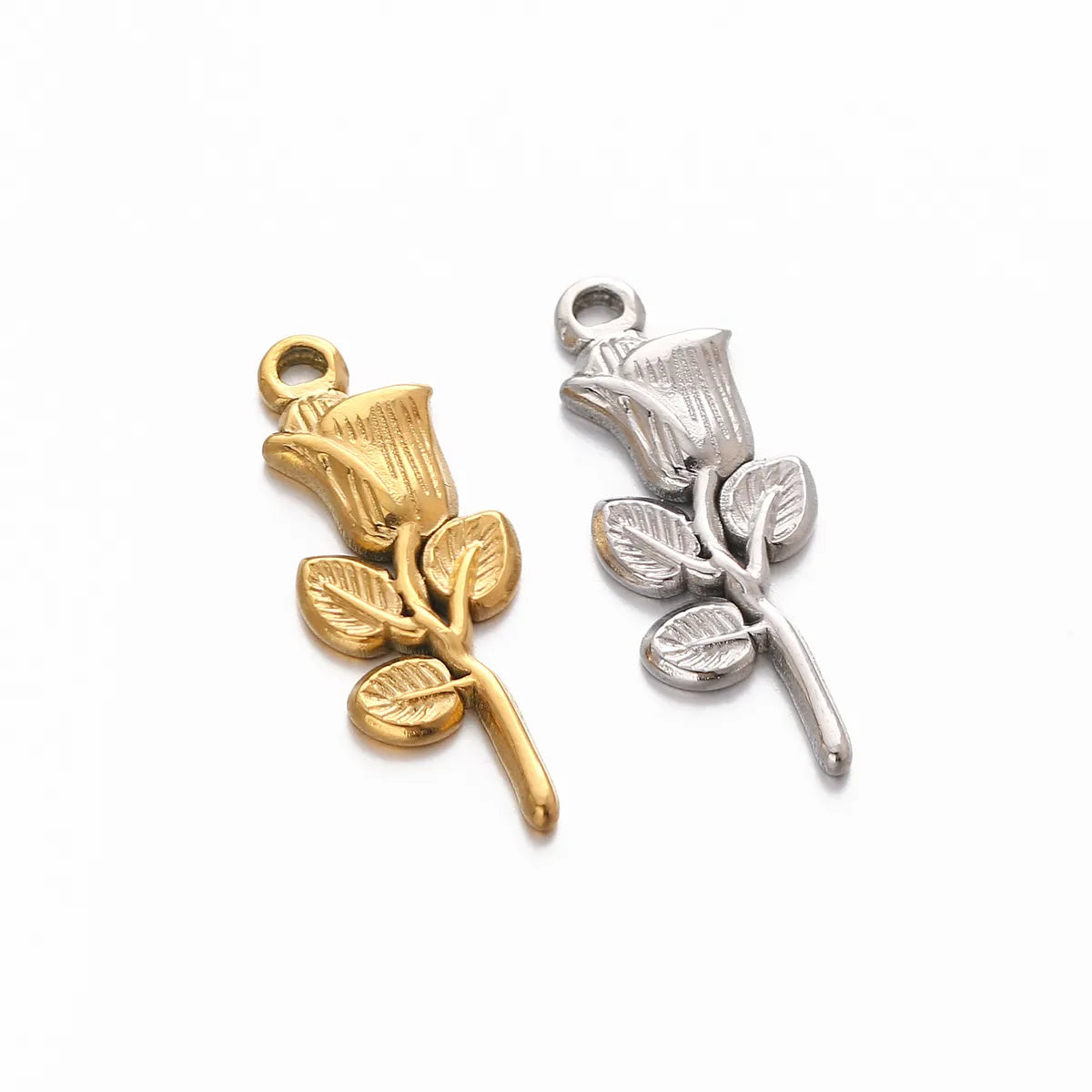 1 Piece 10 * 25mm 304 Stainless Steel Rose Pendant