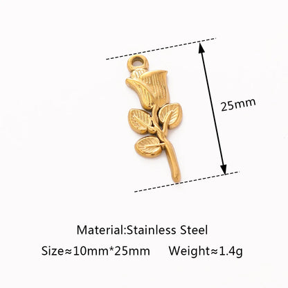 1 Piece 10 * 25mm 304 Stainless Steel Rose Pendant