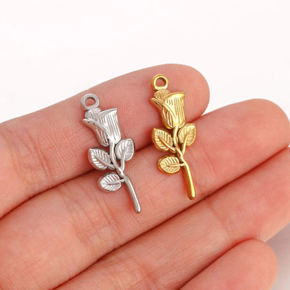 1 Piece 10 * 25mm 304 Stainless Steel Rose Pendant