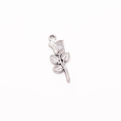 1 Piece 10 * 25mm 304 Stainless Steel Rose Pendant