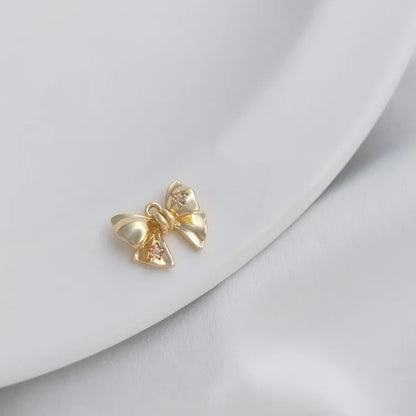 1 Piece 10*8.5mm Hole 1~1.9mm Copper Zircon 14K Gold Plated Bow Knot Polished Pendant