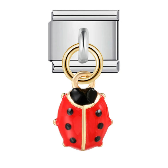 1 Piece 10*9mm 304 Stainless Steel Zircon Dolphin Heart Shape Crown Italian Charms