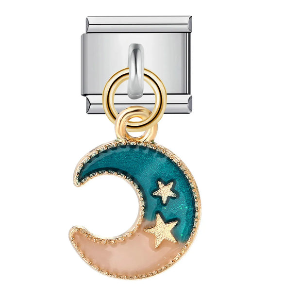 1 Piece 10*9mm 304 Stainless Steel Zircon Dolphin Heart Shape Crown Italian Charms