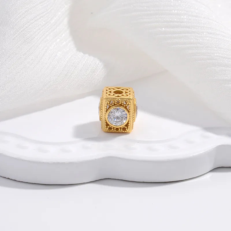 1 Piece 10.2*10mm Hole 2~2.9mm Sterling Silver Zircon 22K Gold Plated Rhodium Plated Square Beads