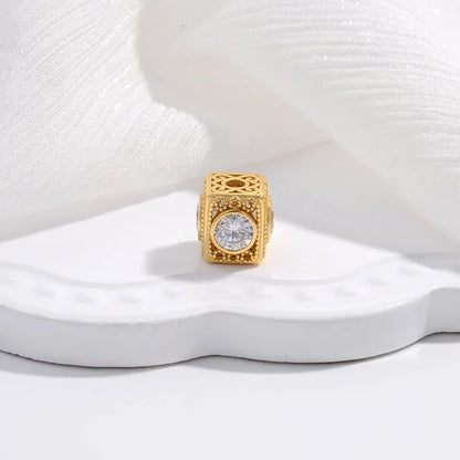 1 Piece 10.2*10mm Hole 2~2.9mm Sterling Silver Zircon 22K Gold Plated Rhodium Plated Square Beads