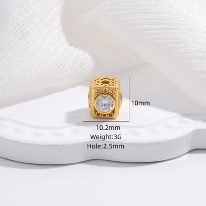 1 Piece 10.2*10mm Hole 2~2.9mm Sterling Silver Zircon 22K Gold Plated Rhodium Plated Square Beads