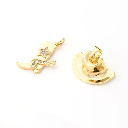 1 Piece 10x22mm 23x14mm 5x3.5mm Copper Zircon Gold Plated Hat Star Boots Polished Pendant