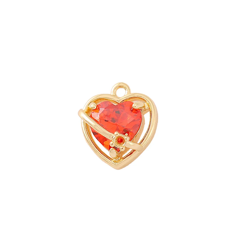 1 Piece 11*13mm Copper Zircon 18K Gold Plated Heart Shape Polished Pendant