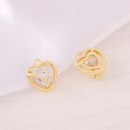 1 Piece 11*13mm Copper Zircon 18K Gold Plated Heart Shape Polished Pendant