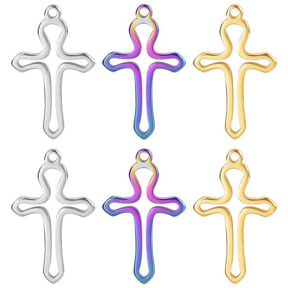 1 Piece 11 * 17mm Hole 1~1.9mm 304 Stainless Steel 18K Gold Plated Cross Polished Pendant