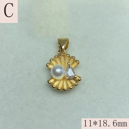 1 Piece 11*18.3mm 12.6*13.2mm 12.7*17.3mm Copper White Shell Zircon 18K Gold Plated Santa Claus Scallop Fish Tail Pendant