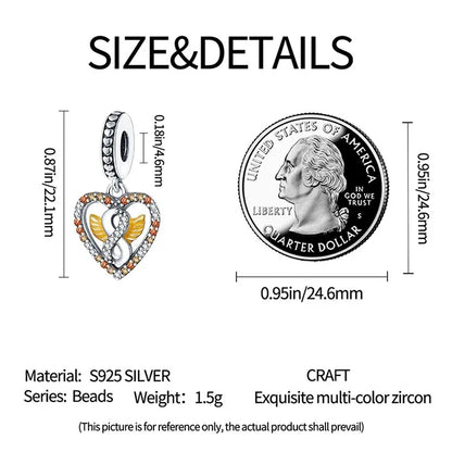 1 Piece 11.8mm 12.1mm 27.5MM Hole 4~4.9mm Sterling Silver Zircon Gesture Heart Shape Polished Pendant Beads