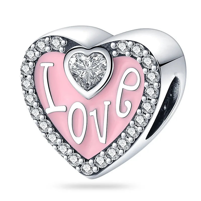 1 Piece 11.8mm 12.1mm 27.5MM Hole 4~4.9mm Sterling Silver Zircon Gesture Heart Shape Polished Pendant Beads