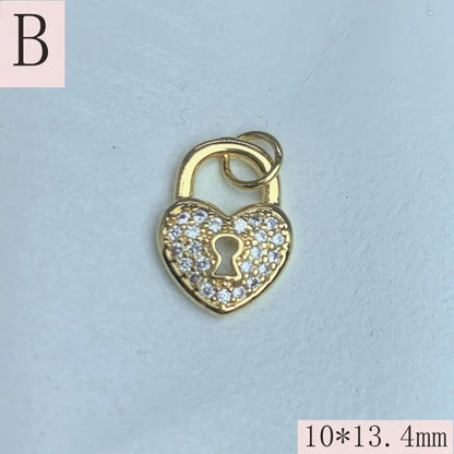 1 Piece 12.1*12.5mm 7.8*12.5mm 9.7*8.1mm Copper Artificial Crystal Zircon 18K Gold Plated Heart Shape Lock Pendant