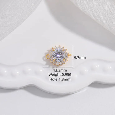 1 Piece 12.3*9.7mm Hole 1~1.9mm Sterling Silver Zircon 22K Gold Plated Rhodium Plated Round Connector Spacer Bars