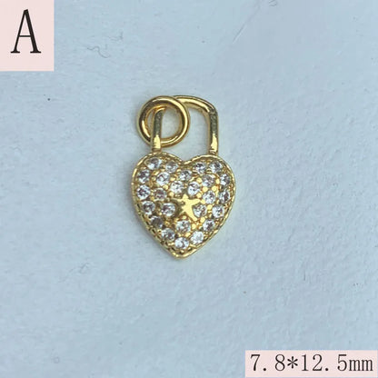 1 Piece 12.1*12.5mm 7.8*12.5mm 9.7*8.1mm Copper Artificial Crystal Zircon 18K Gold Plated Heart Shape Lock Pendant