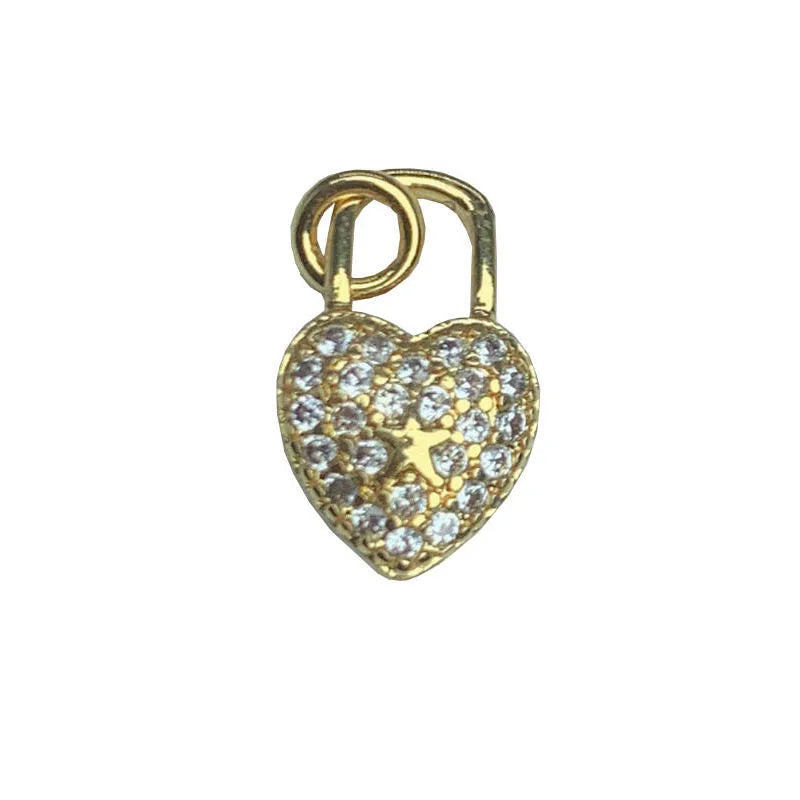 1 Piece 12.1*12.5mm 7.8*12.5mm 9.7*8.1mm Copper Artificial Crystal Zircon 18K Gold Plated Heart Shape Lock Pendant