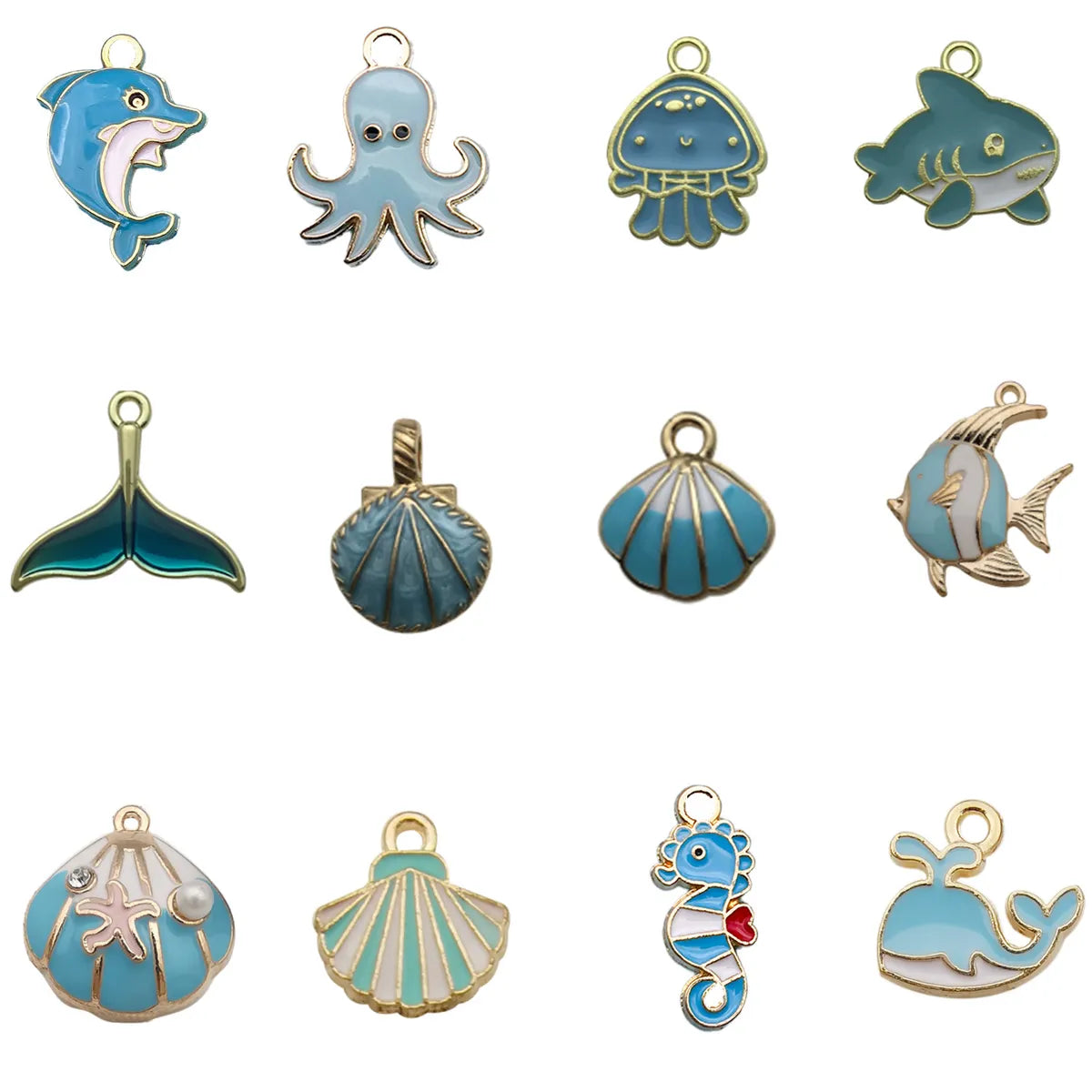 1 Piece 13*13mm Alloy Shell Fish Polished Pendant