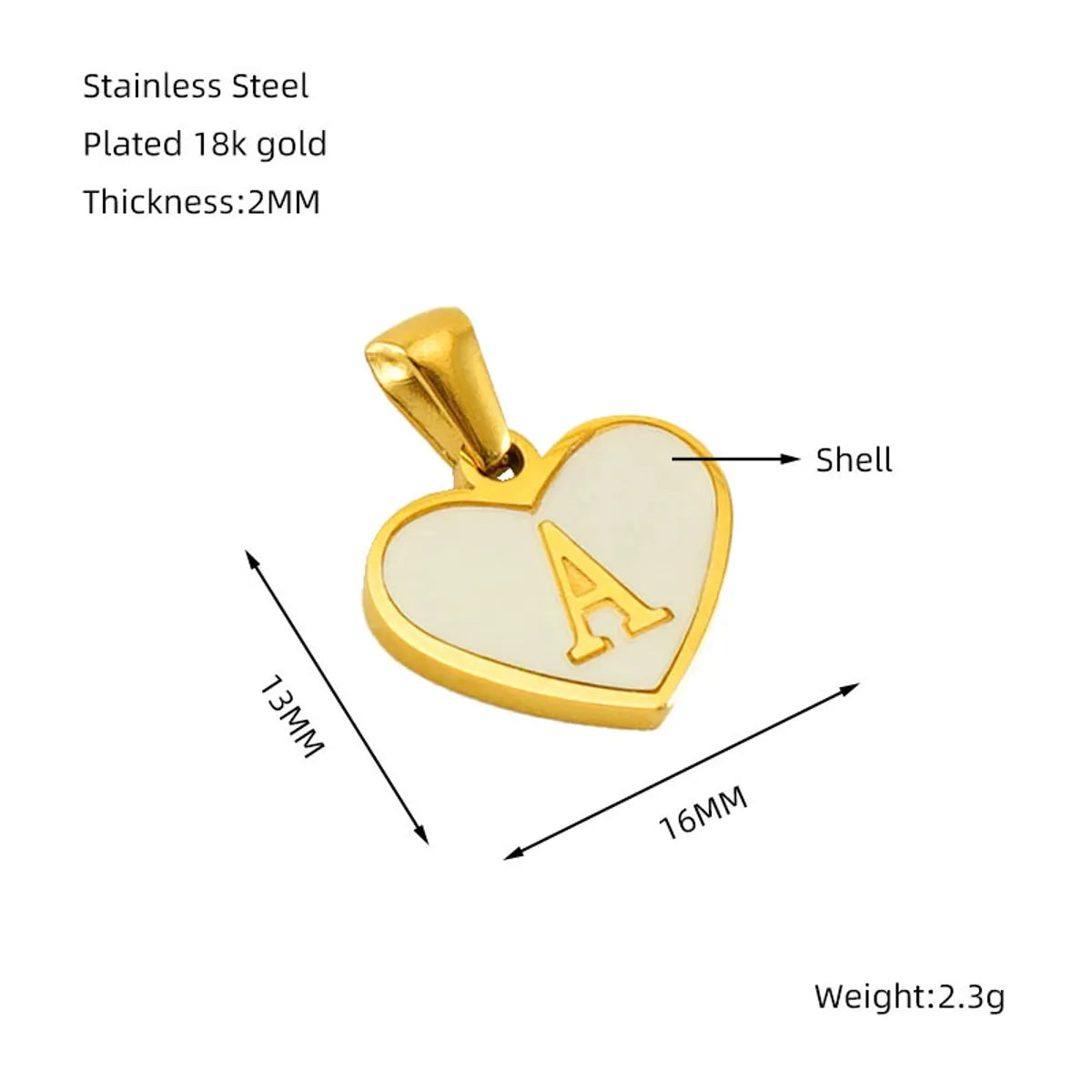 1 Piece 13*16mm Stainless Steel Shell Letter Heart Shape Polished Pendant