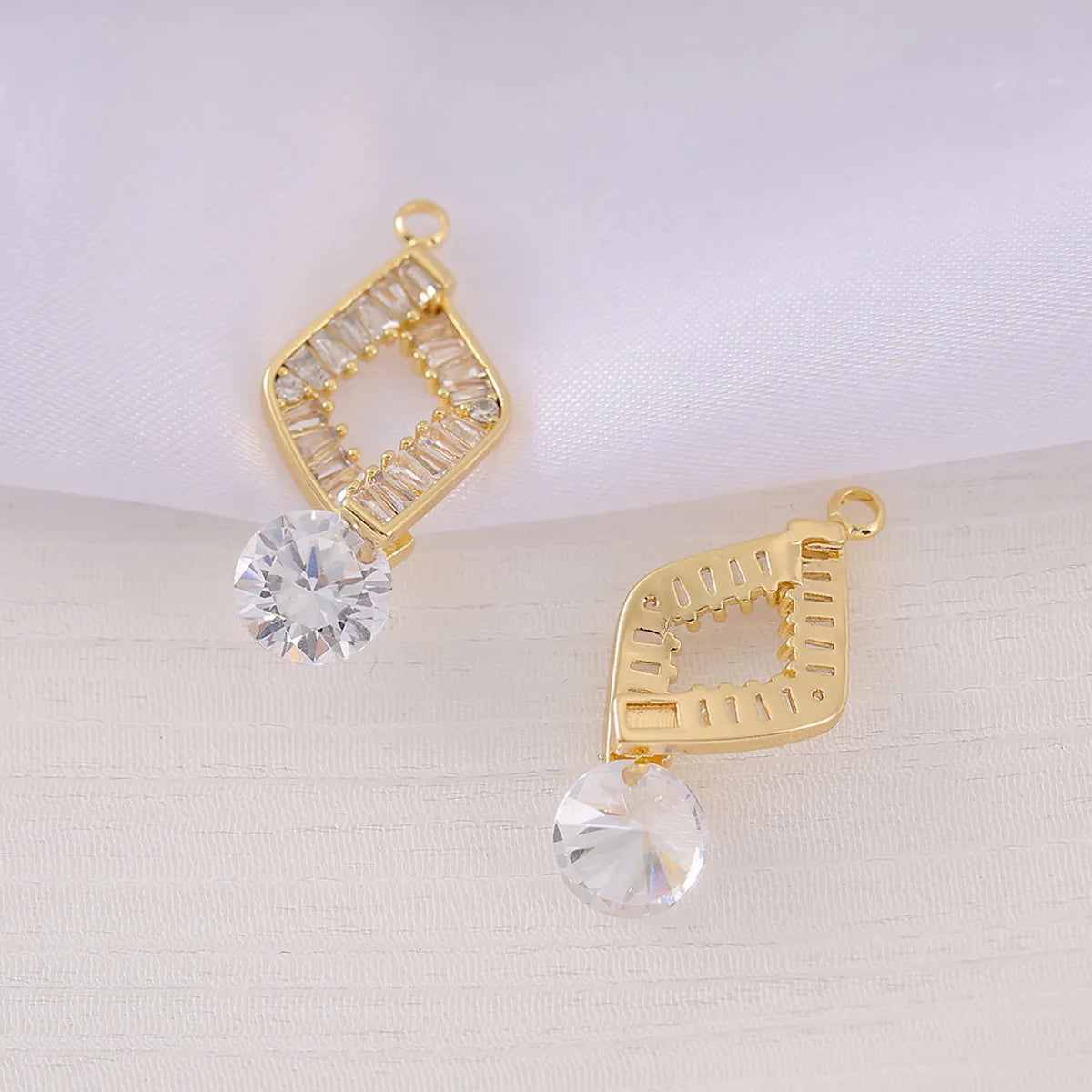 1 Piece 13*28mm Copper Zircon 18K Gold Plated Round Heart Shape Rhombus Polished Pendant