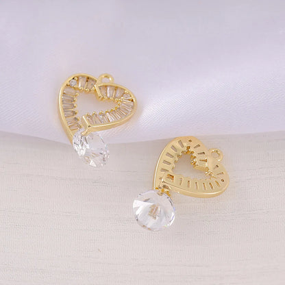 1 Piece 13*28mm Copper Zircon 18K Gold Plated Round Heart Shape Rhombus Polished Pendant