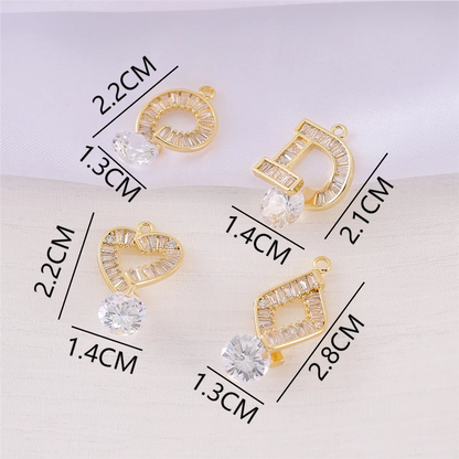 1 Piece 13*28mm Copper Zircon 18K Gold Plated Round Heart Shape Rhombus Polished Pendant