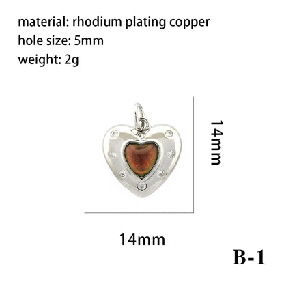 1 Piece 14*14mm 8*10mm Copper Natural Stone Crystal Zircon 18K Gold Plated Heart Shape Cat Pendant