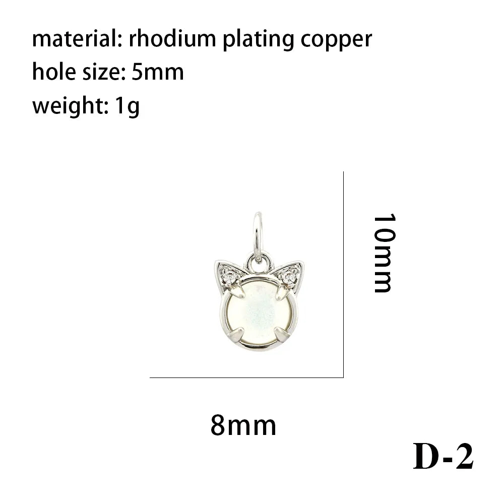 1 Piece 14*14mm 8*10mm Copper Natural Stone Crystal Zircon 18K Gold Plated Heart Shape Cat Pendant