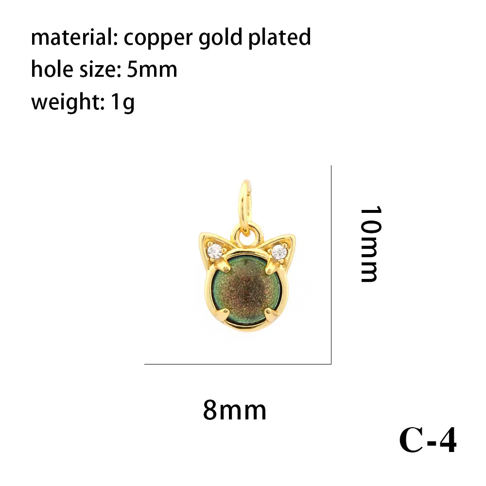 1 Piece 14*14mm 8*10mm Copper Natural Stone Crystal Zircon 18K Gold Plated Heart Shape Cat Pendant