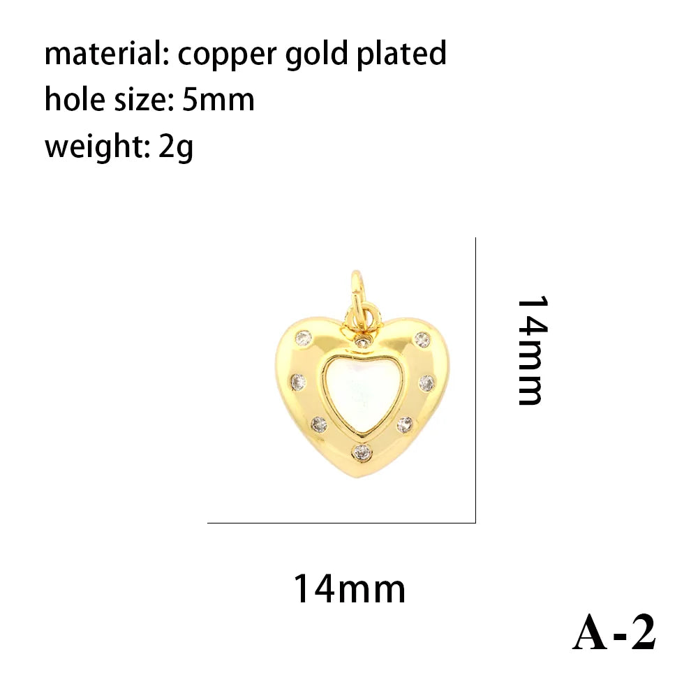 1 Piece 14*14mm 8*10mm Copper Natural Stone Crystal Zircon 18K Gold Plated Heart Shape Cat Pendant