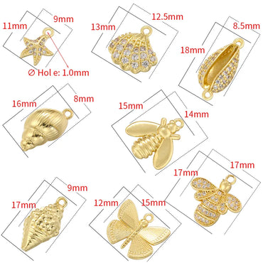 1 Piece 14 * 15mm 8.5*18mm 9 * 11mm Hole 1~1.9mm Copper Zircon 18K Gold Plated Scallop Starfish Conch Pendant