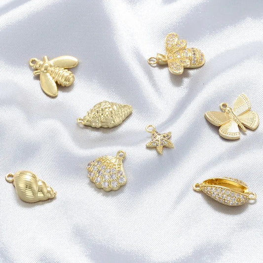 1 Piece 14 * 15mm 8.5*18mm 9 * 11mm Hole 1~1.9mm Copper Zircon 18K Gold Plated Scallop Starfish Conch Pendant