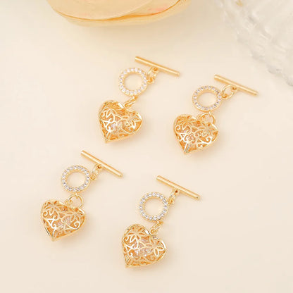 1 Piece 14*32mm Copper Zircon 18K Gold Plated Round Heart Shape Polished Jewelry Buckle