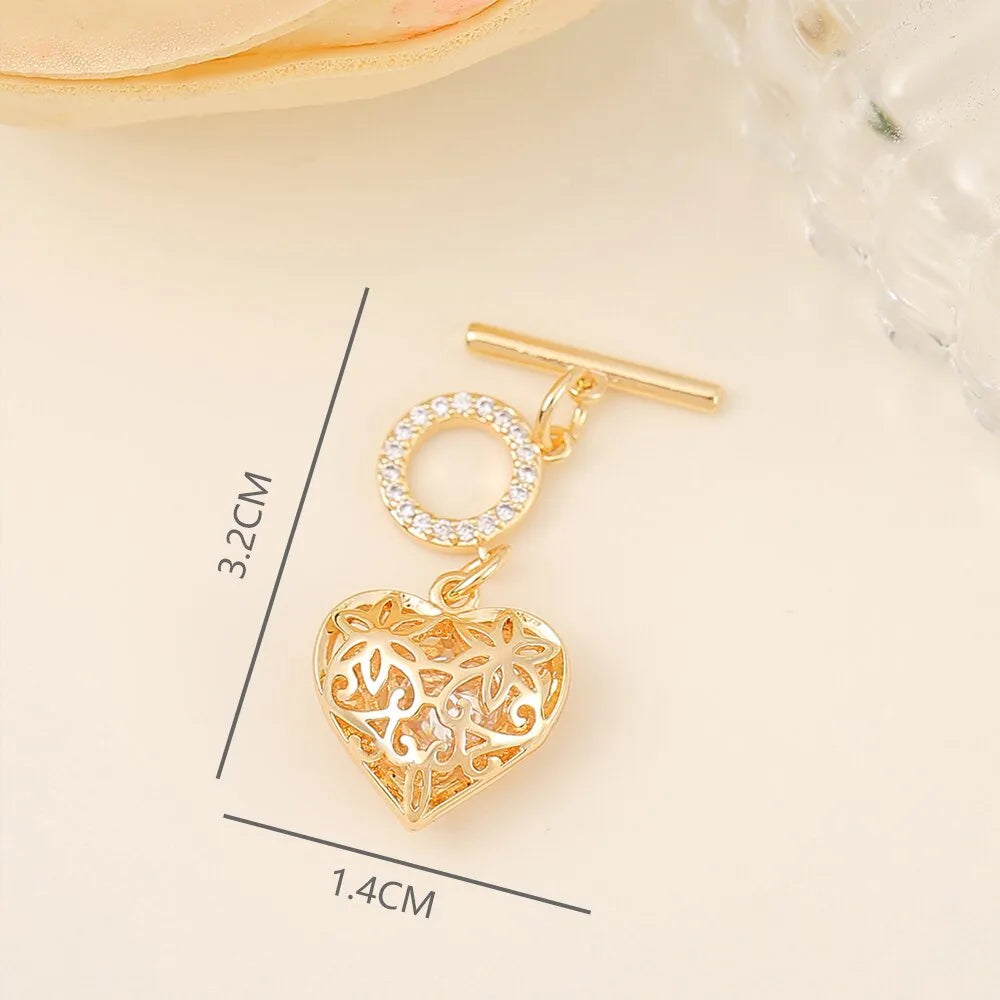 1 Piece 14*32mm Copper Zircon 18K Gold Plated Round Heart Shape Polished Jewelry Buckle