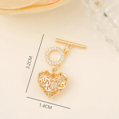 1 Piece 14*32mm Copper Zircon 18K Gold Plated Round Heart Shape Polished Jewelry Buckle