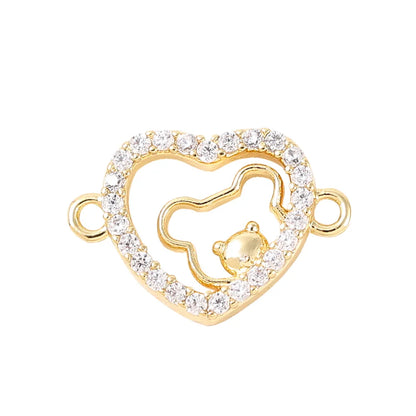 1 Piece 15*11mm Copper Zircon 18K Gold Plated White Gold Plated Bear Heart Shape Polished Pendant