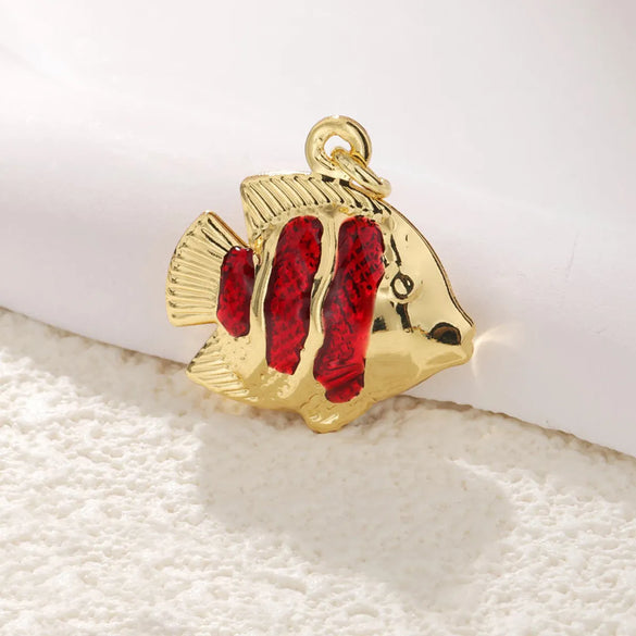 1 Piece 15*16mm 17 * 18mm 18 * 20mm Copper Artificial Pearls Rhinestones Gold Plated Scallop Starfish Fish Tail Pendant