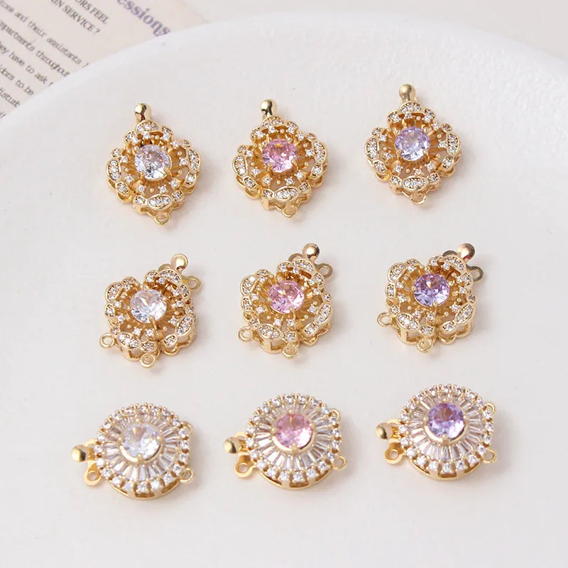 1 Piece 15 * 20mm 16 * 19mm Copper Zircon Round Flower Pendant