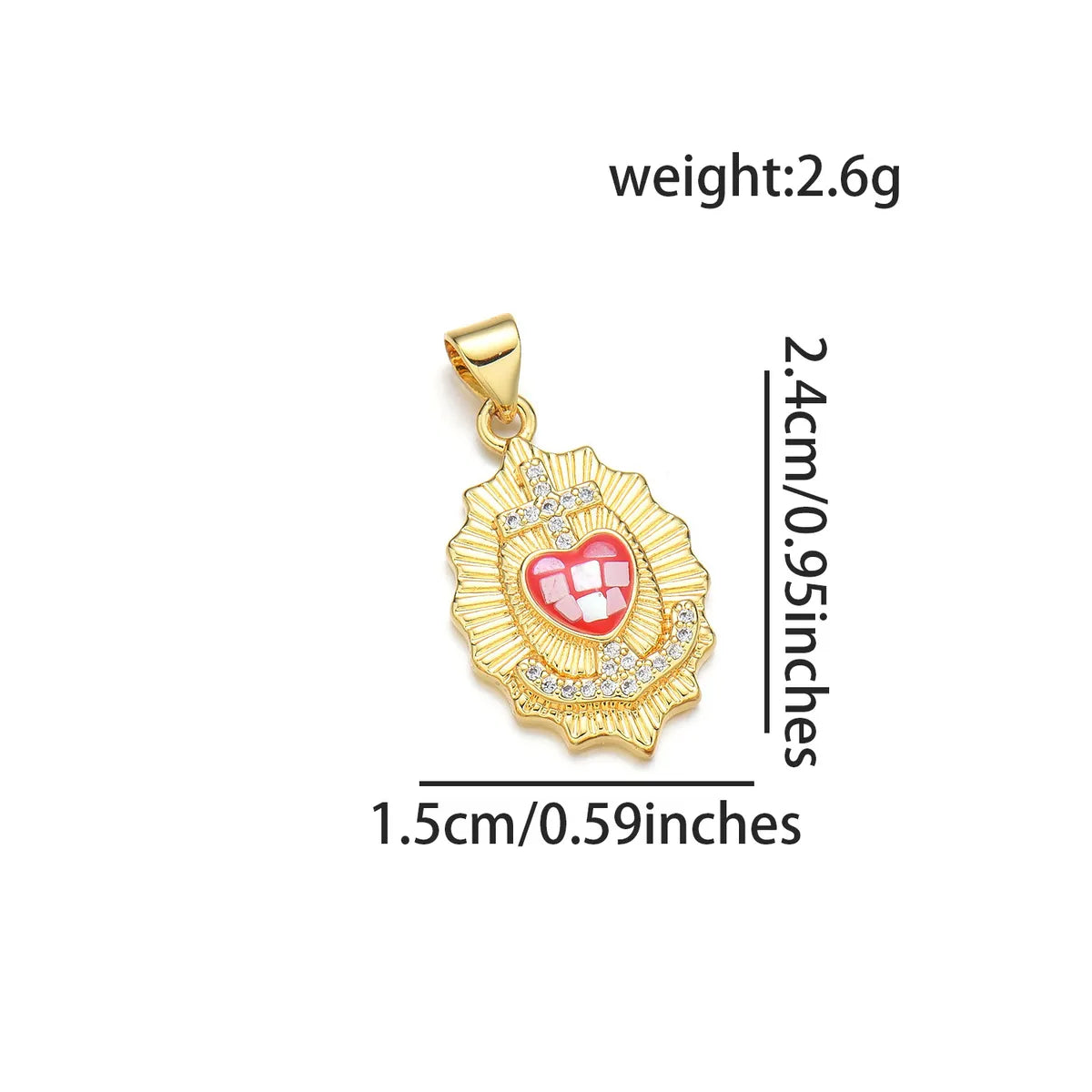 1 Piece 15*24mm Copper Shell Zircon 18K Gold Plated Cross Heart Shape Polished Pendant