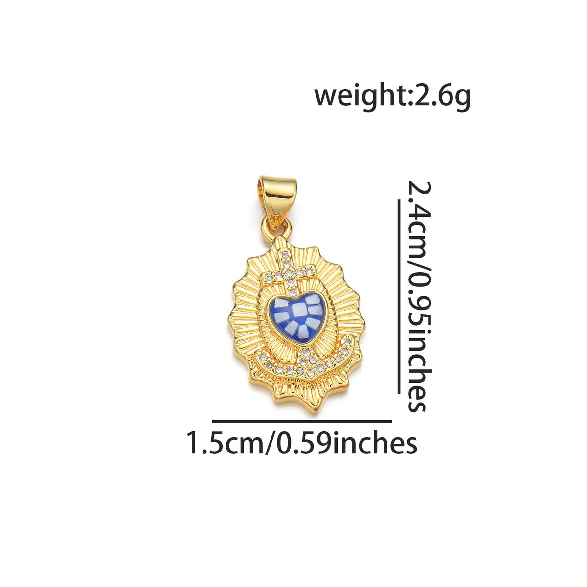 1 Piece 15*24mm Copper Shell Zircon 18K Gold Plated Cross Heart Shape Polished Pendant