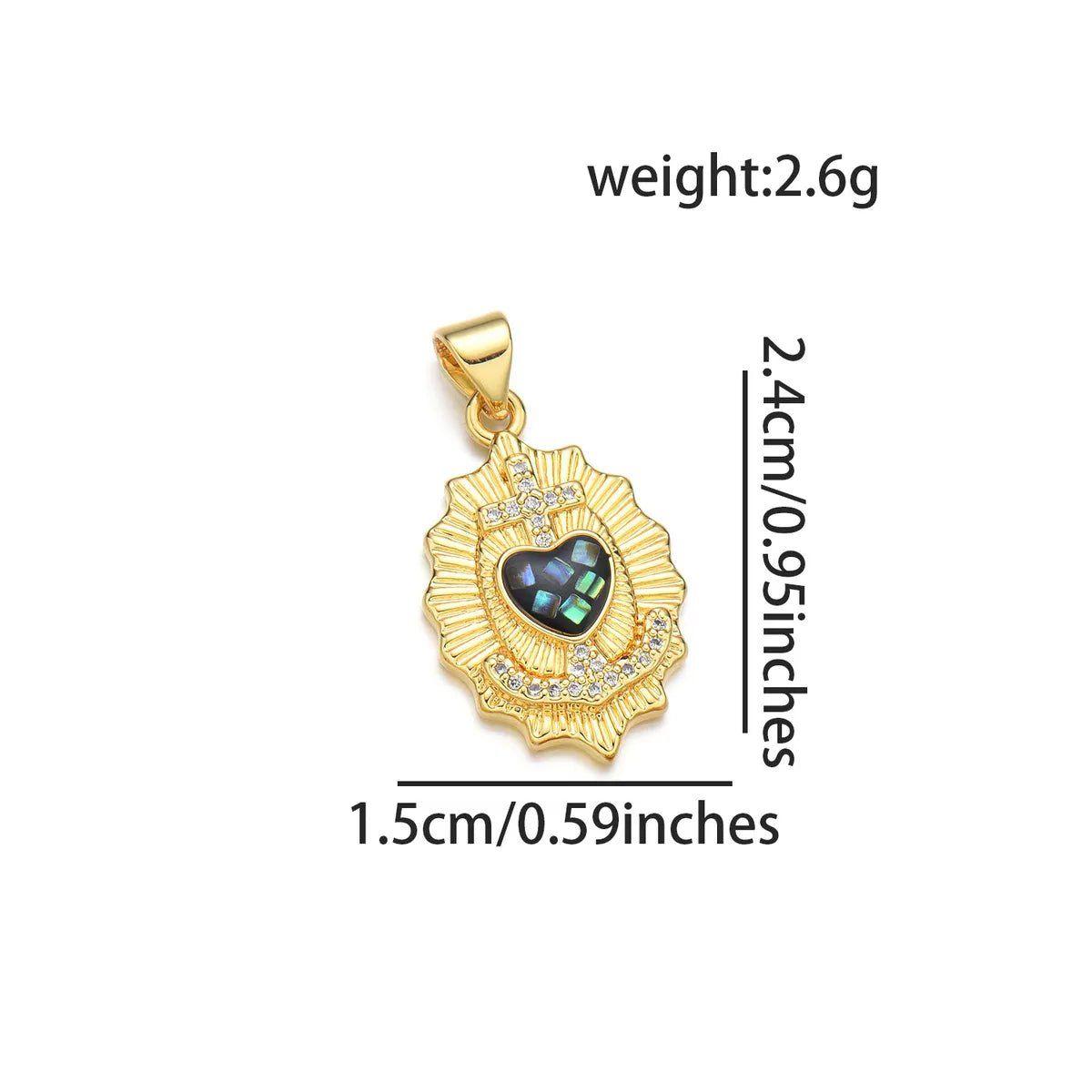 1 Piece 15*24mm Copper Shell Zircon 18K Gold Plated Cross Heart Shape Polished Pendant