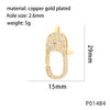 1 Piece 15 * 29mm 21 * 13mm 38*18mm Copper Zircon 18K Gold Plated Square Heart Shape Pendant Jewelry Buckle