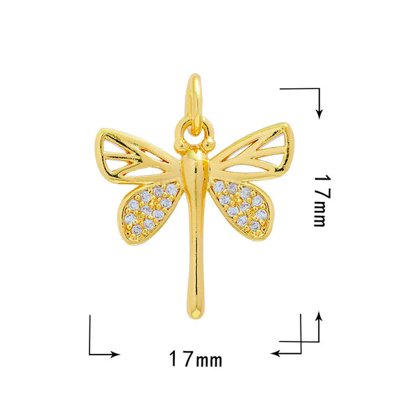 1 Piece 15.5*12mm 21 * 18mm Copper Zircon Moon Dragonfly Butterfly Pendant