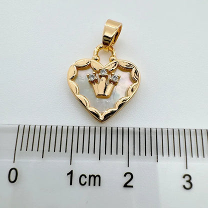 1 Piece 15mm Copper Shell Heart Shape Crown Wings Pendant