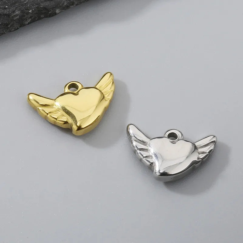 1 Piece 16*10mm 304 Stainless Steel 18K Gold Plated Heart Shape Wings Pendant