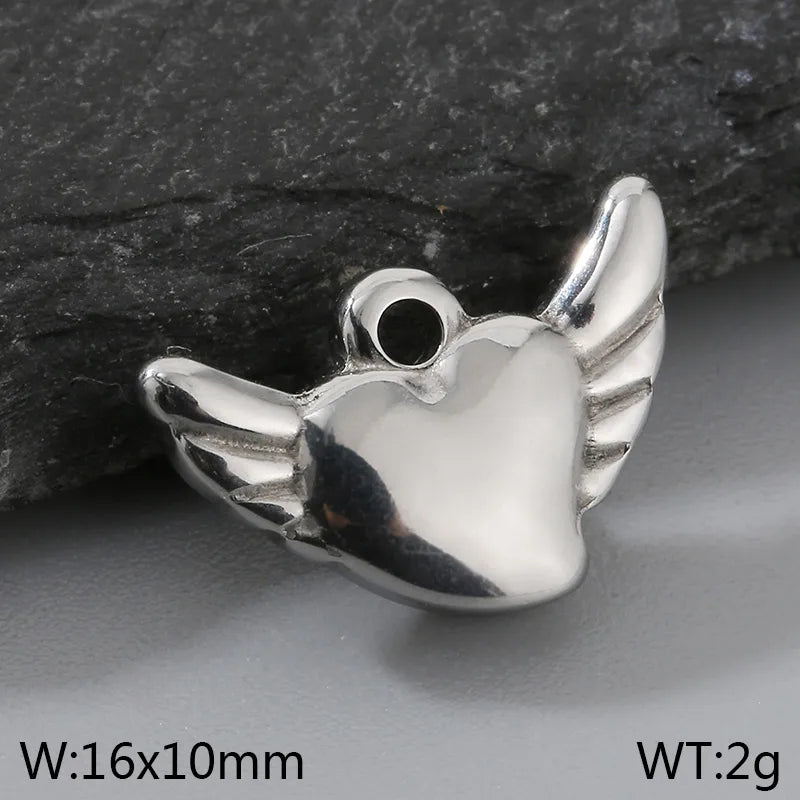 1 Piece 16*10mm 304 Stainless Steel 18K Gold Plated Heart Shape Wings Pendant