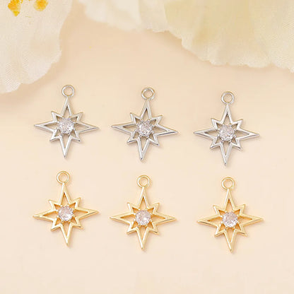 1 Piece 16*13mm Copper Zircon 18K Gold Plated White Gold Plated Eight Awn Star Polished Pendant