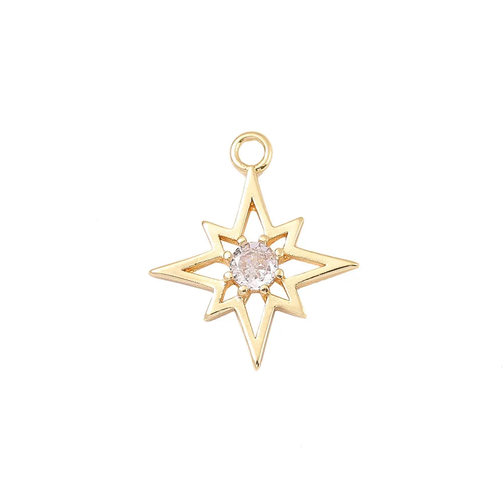 1 Piece 16*13mm Copper Zircon 18K Gold Plated White Gold Plated Eight Awn Star Polished Pendant