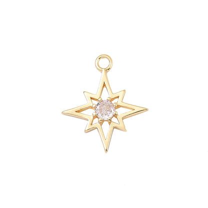 1 Piece 16*13mm Copper Zircon 18K Gold Plated White Gold Plated Eight Awn Star Polished Pendant